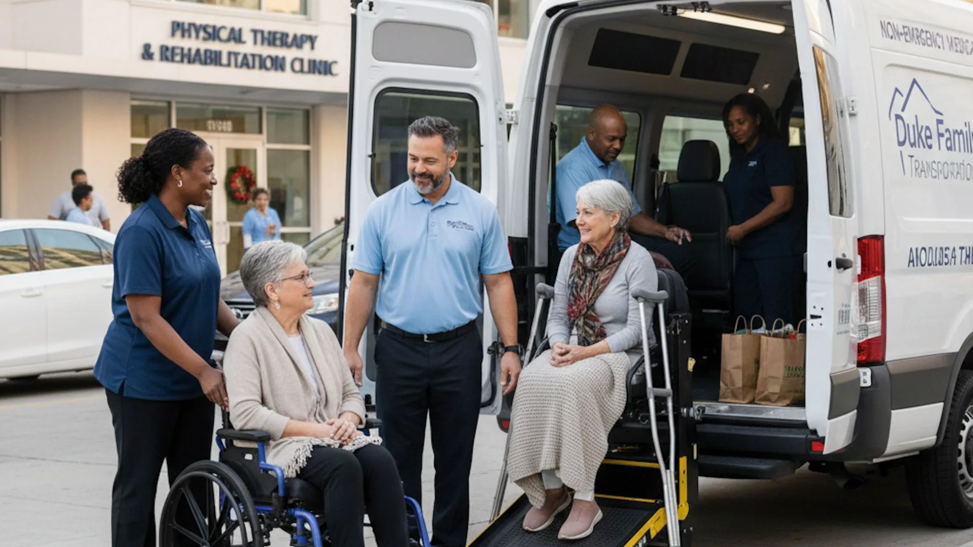 Patient being transported to medical appointment in accessible van